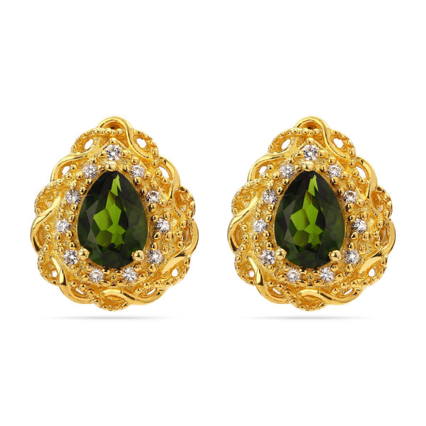 Par de Brinco em  Prata Gota com Chromediopside e Zirconias