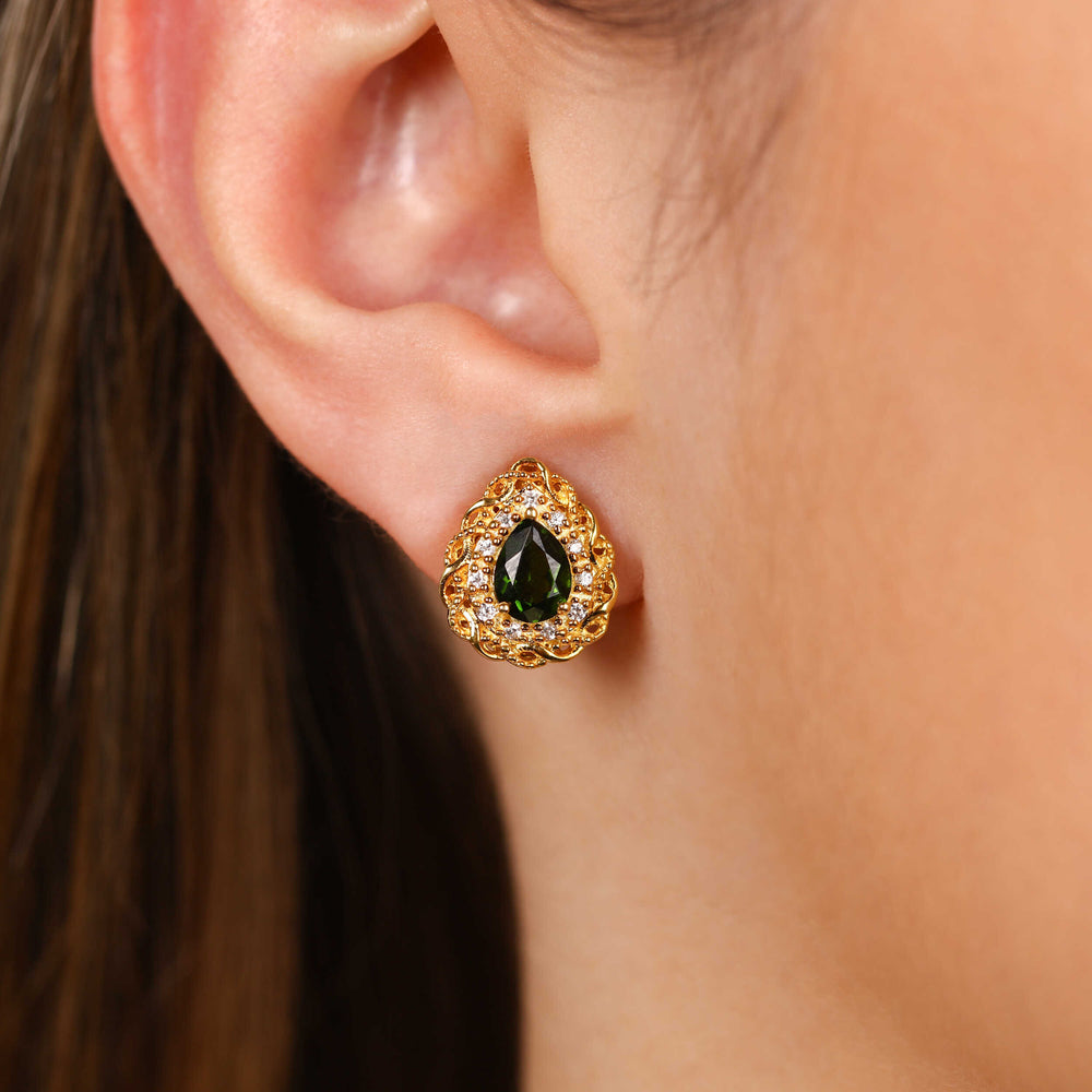 Par de Brinco em  Prata Gota com Chromediopside e Zirconias