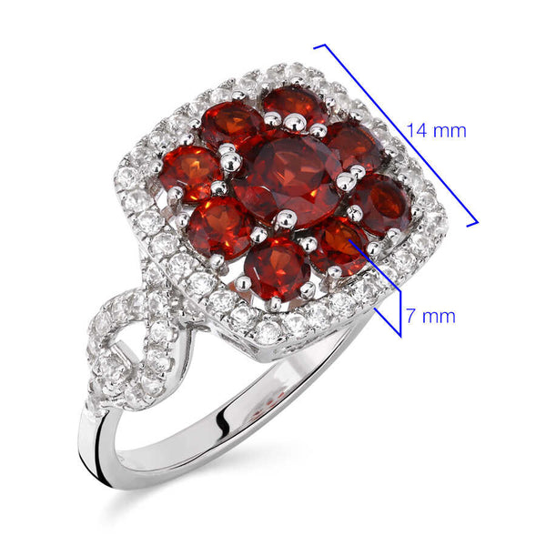 Anel em Prata 925 Floral Quadrado com Granadas