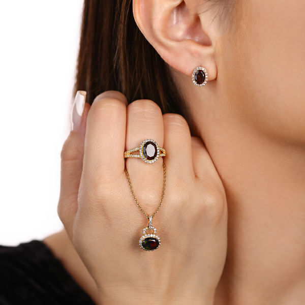 Conjunto em  Prata 925 com Opala e Zircônias