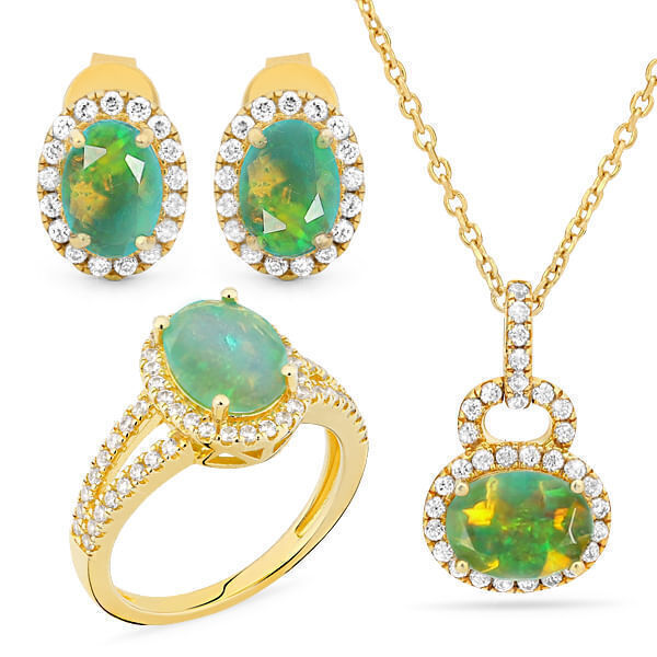 Conjunto de Prata com Opala e Zircônias