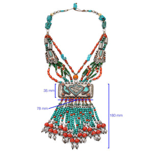 Colar Linha Nepal  com Turquesas e Coral