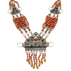 Colar Linha Nepal Com Coral e Turquesa