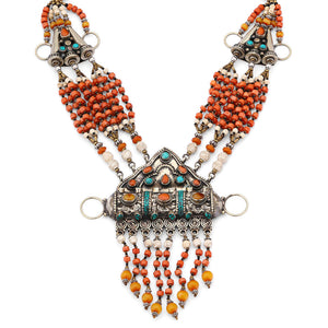 Colar Linha Nepal Com Coral e Turquesa