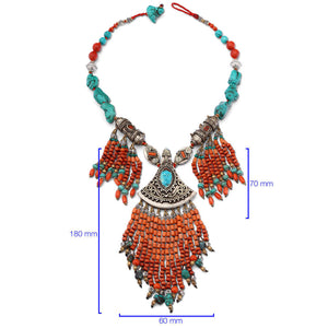 Colar Linha Nepal Com Coral E Turquesa