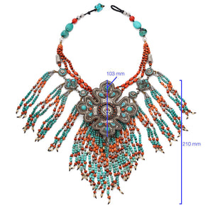 Colar Linha Nepal Com Coral E Turquesa