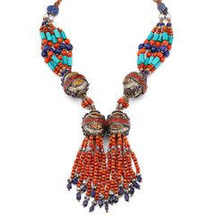 Colar Linha Nepal Com Coral,Turquesas e Lapis Lazulle