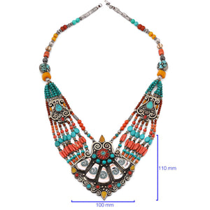 Colar Linha Nepal Com Turquesa, Coral e Jade