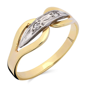 Anel Vazado Com Diamantes e Detalhe em Ouro Branco