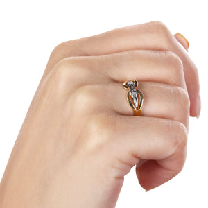 Anel Vazado Com Diamantes e Detalhe em Ouro Branco