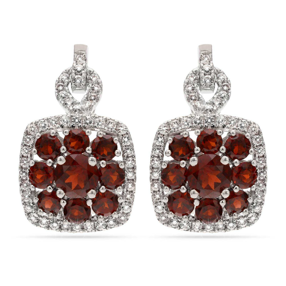 Par de Brinco em Prata 925 Floral com Granadas e Zirconias