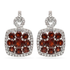 Par de Brinco em Prata 925 Floral com Granadas e Zirconias