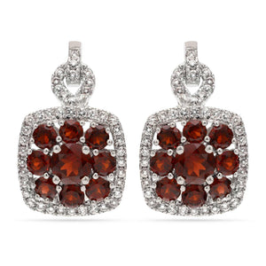 Par de Brinco em Prata 925 Floral com Granadas e Zirconias