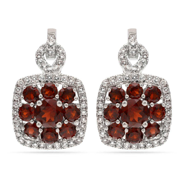 Par de Brinco em Prata 925 Floral com Granadas e Zirconias