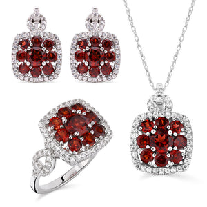 Conjunto de Prata 925 com Granadas e Zircônias