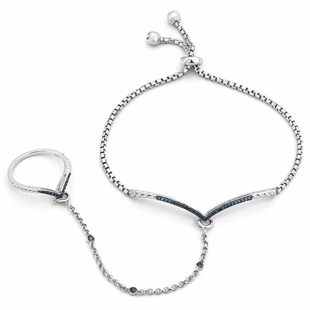 Pulseira e Anel em Prata 925 com Diamantes Azuis