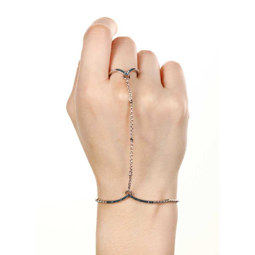 Pulseira e Anel em Prata 925 com Diamantes Azuis