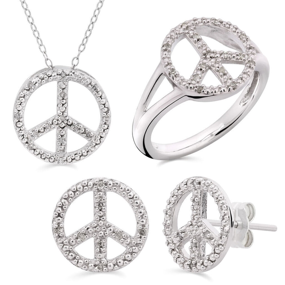 Conjunto em Prata 925 Paz e Amor com Diamantes