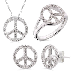 Conjunto em Prata 925 Paz e Amor com Diamantes