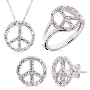 Conjunto em Prata 925 Paz e Amor com Diamantes