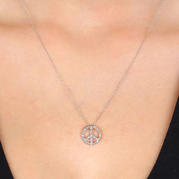 Conjunto em Prata 925 Paz e Amor com Diamantes