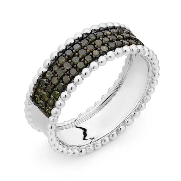 Meia Aliança de Prata 925 com Diamantes Verdes