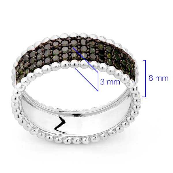 Meia Aliança de Prata 925 com Diamantes Verdes