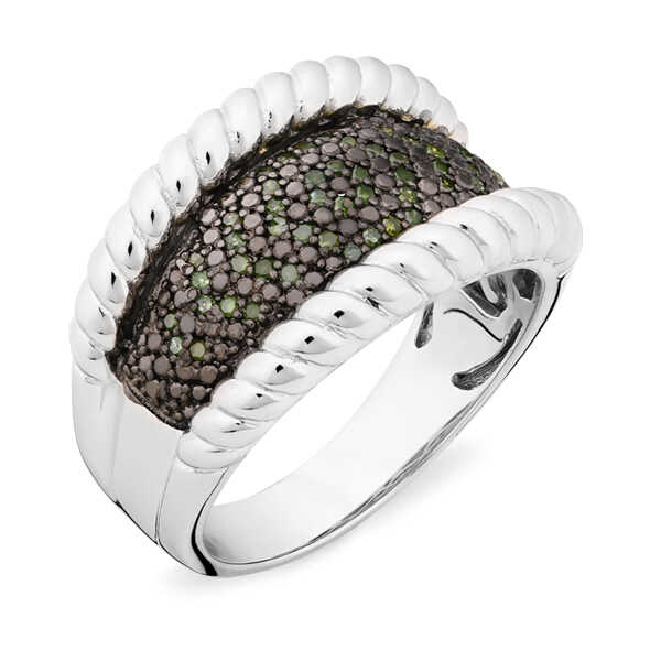 Anel em Prata com Diamantes Verdes Aprox 25 pts