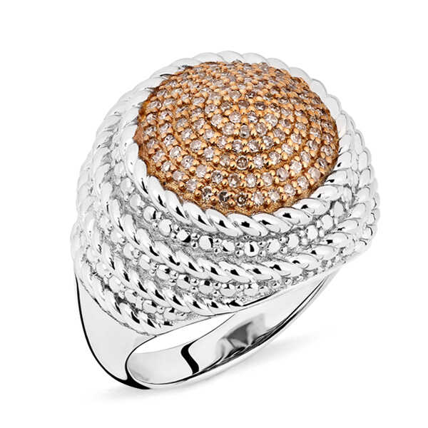 Anel em Prata 925 Redondo com Diamantes Champanhes