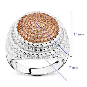 Anel em Prata 925 Redondo com Diamantes Champanhes