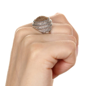 Anel em Prata 925 Redondo com Diamantes Champanhes