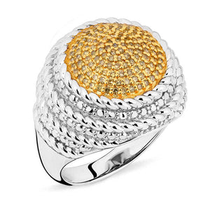 Anel em Prata 925 Redondo com Diamantes Amarelos