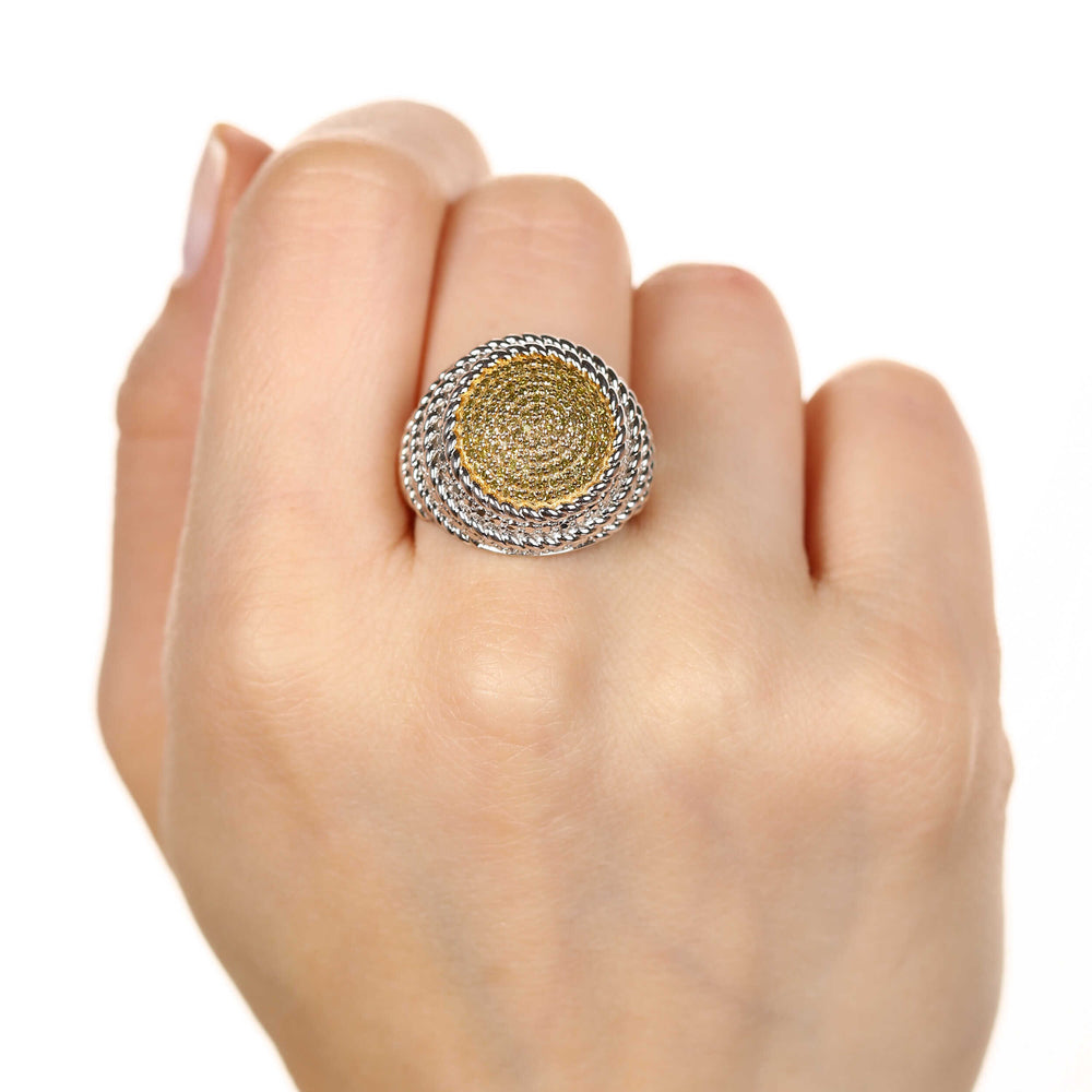 Anel em Prata 925 Redondo com Diamantes Amarelos