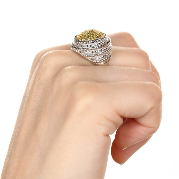 Anel em Prata 925 Redondo com Diamantes Amarelos