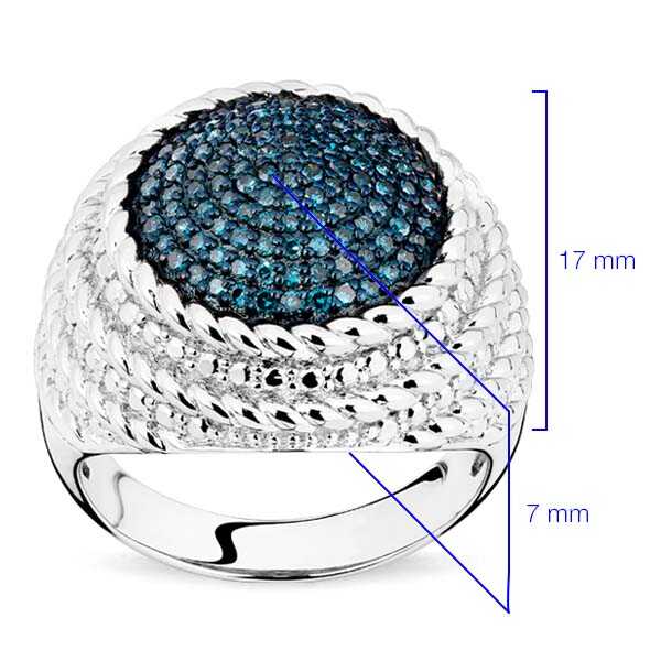 Anel de Prata Redondo com Diamantes Azuis Aprox. 50 pts