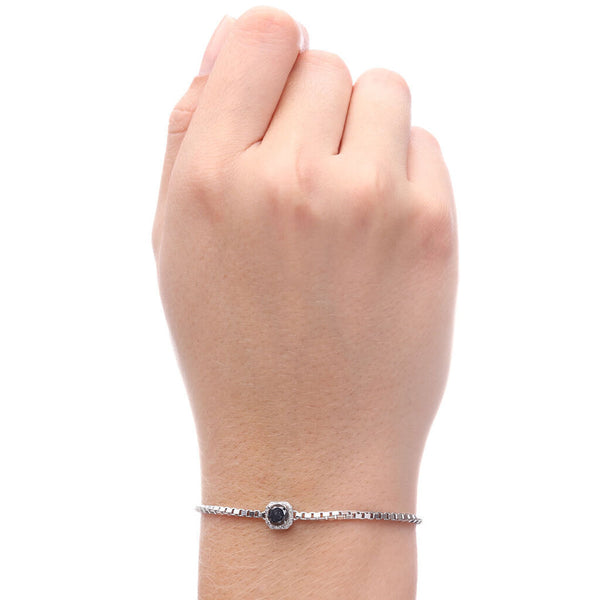 Pulseira em Prata 925 com Diamante Negro e Brancos