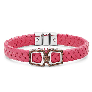 Bracelete Trançado de Couro e Prata 925 com Diamantes Vermelhos