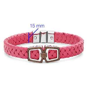 Bracelete Trançado de Couro e Prata 925 com Diamantes Vermelhos