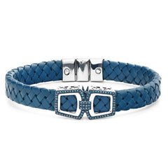 Bracelete em Prata 925 em Couro e Diamantes Azuis