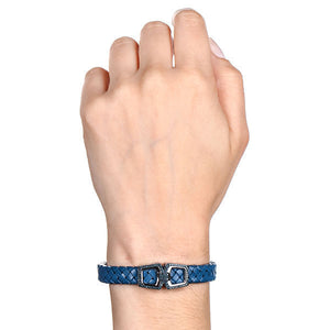 Bracelete em Prata 925 em Couro e Diamantes Azuis