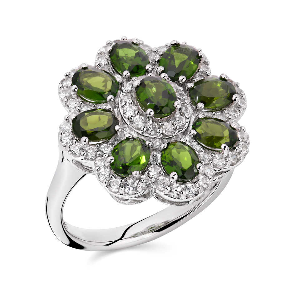 Anel r em Prata 925 Flor com Chromediopside e Zirconias
