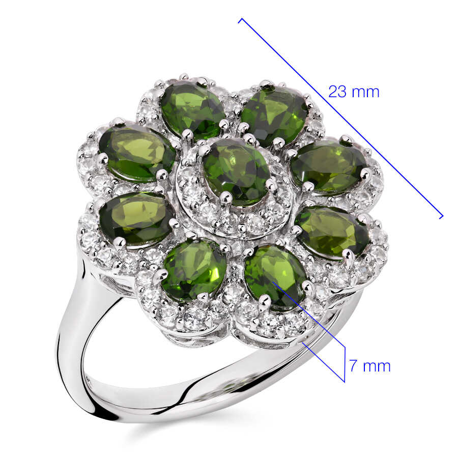 Anel r em Prata 925 Flor com Chromediopside e Zirconias