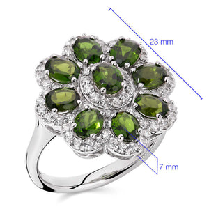 Anel r em Prata 925 Flor com Chromediopside e Zirconias