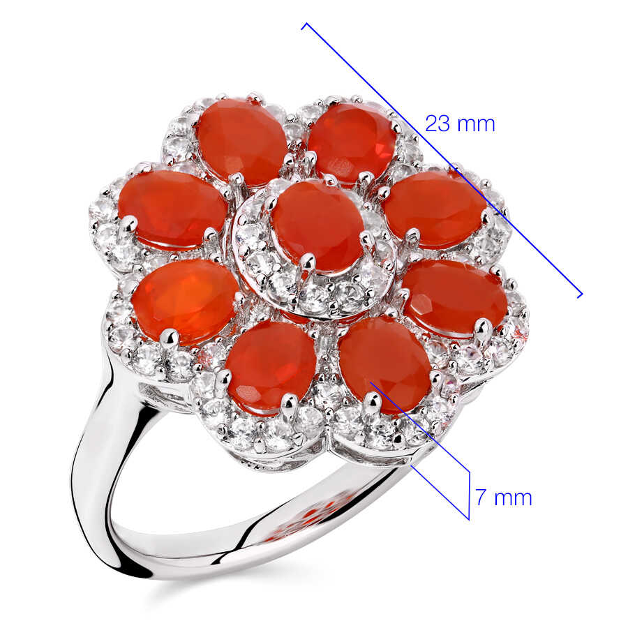 Anel em Prata 925 Flor  com Opalas Laranjas e Zirconias