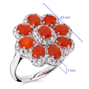 Anel em Prata 925 Flor  com Opalas Laranjas e Zirconias