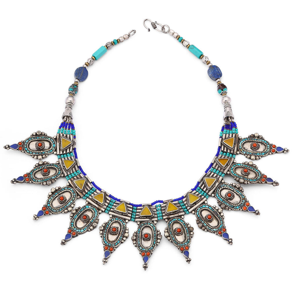 Colar Linha Nepal Com Turquesa, Coral e Lapiz Lazulle