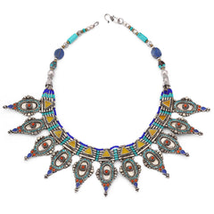 Colar Linha Nepal Com Turquesa, Coral e Lapiz Lazulle