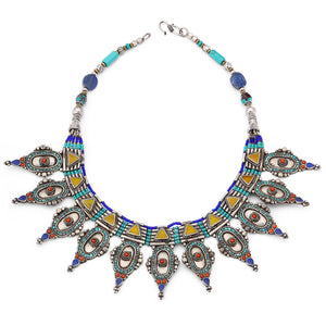 Colar Linha Nepal Com Turquesa, Coral e Lapiz Lazulle