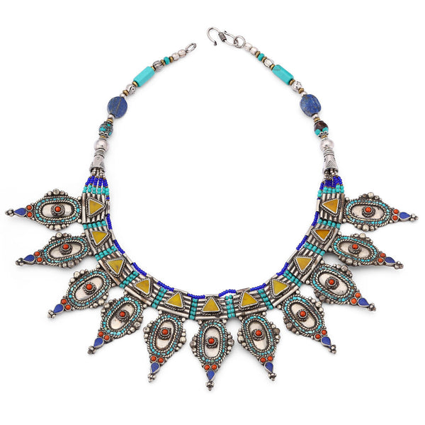 Colar Linha Nepal Com Turquesa, Coral e Lapiz Lazulle