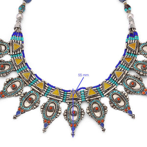 Colar Linha Nepal Com Turquesa, Coral e Lapiz Lazulle